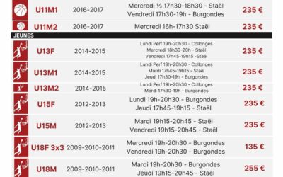 Les plannings d&rsquo;entraînements 2026-2027 sont disponibles !